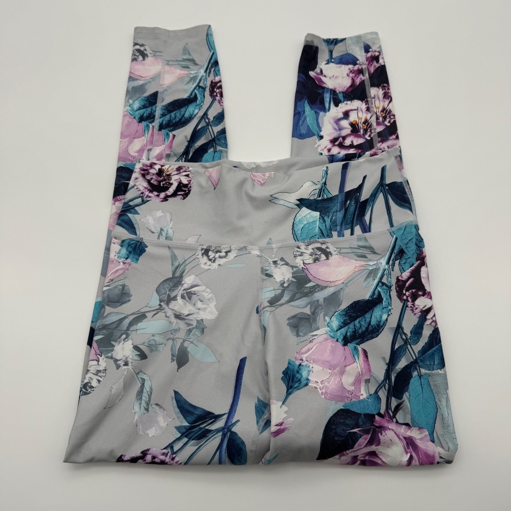 Fabletics Womens Medium Grey Floral High Waisted Athletic‎ Leggings M